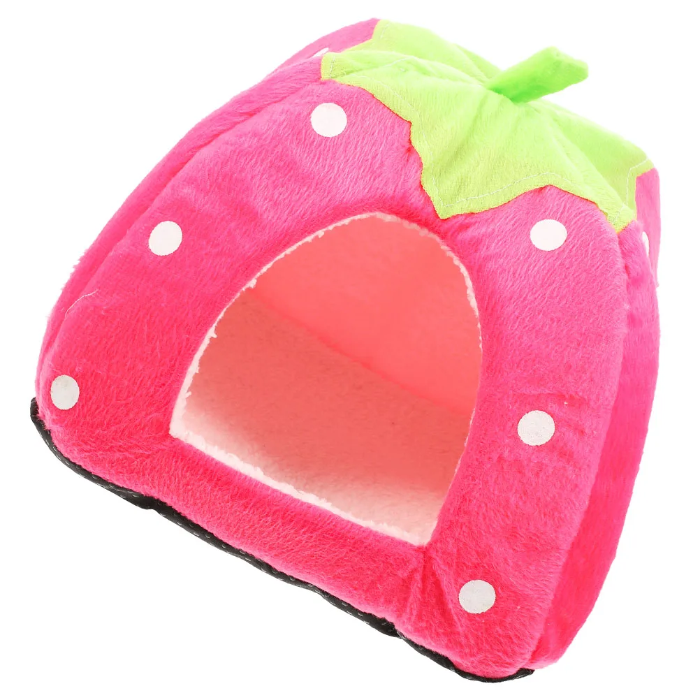 

Pink M Size Guinea Pig Bed House Strawberry Nest Sturdy Hut Hedgehog Decor Small Pets Hideout Warm Cozy Play Rest Sleep