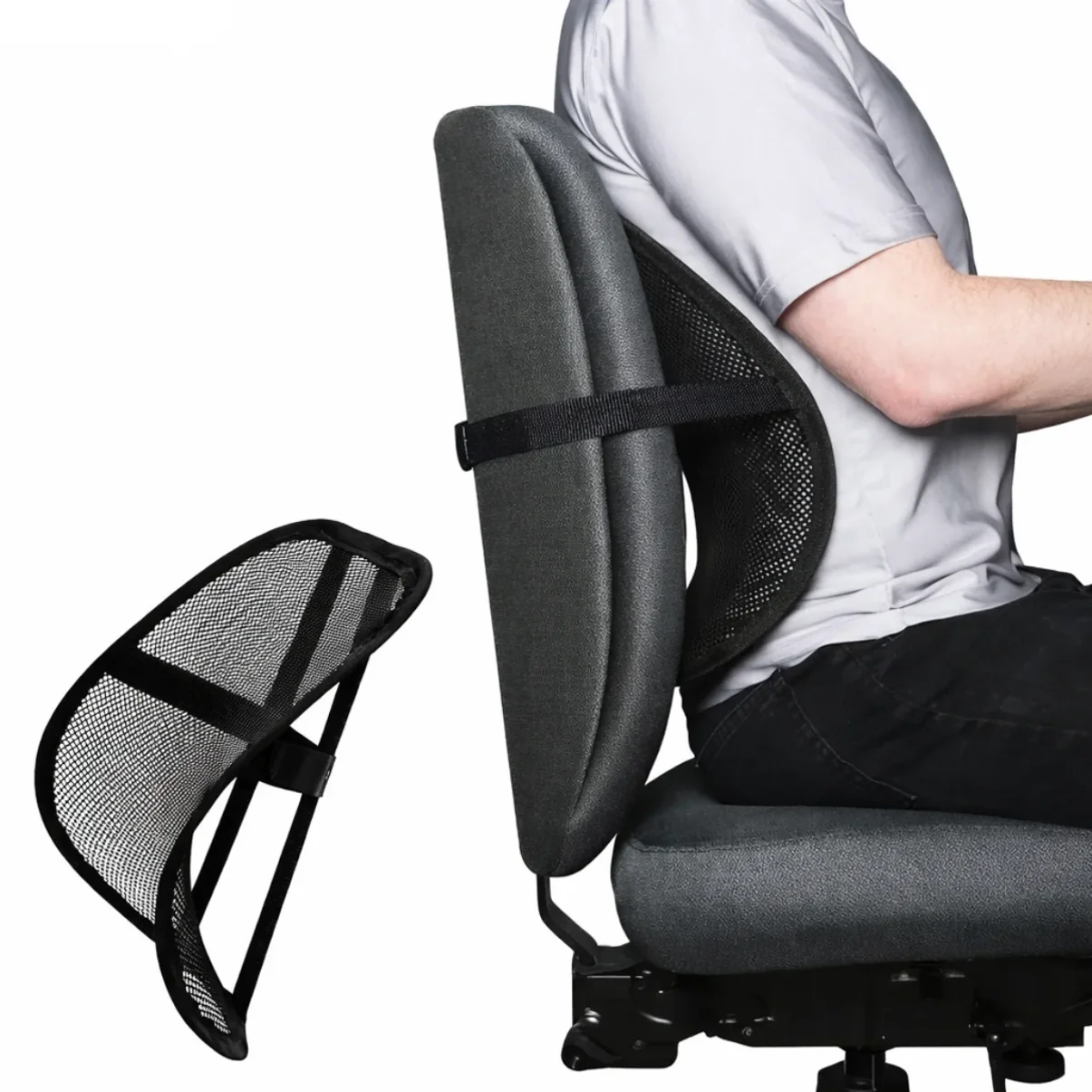 Black Breathable Orthopedic Posture Backrest Adjustable Ball Massager Ergonomic Chair Car Support