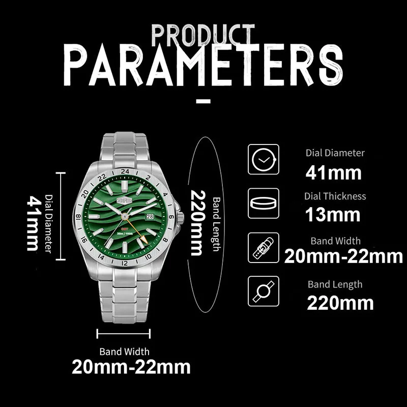 HEROFORCE Quartz Watch Fashion Clock GMT Date Wristwatch Men Waterproof Swim Luminous Stainless Steel Top Brand Luxury Watches image 6