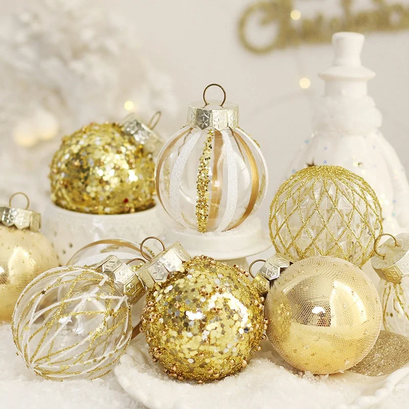 Christmas Decorations 2026 Gold Sequin Transparent Glitter Baubles Hanging Ornaments For Xmas Tree Home Holiday Party Decor Use
