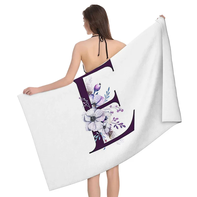 1pc Flower wreath letter pattern Pattern Beach Towel,Ultra-Fine Fiber Beach Blanket,Highly Absorbent Bath Towel,Suitable