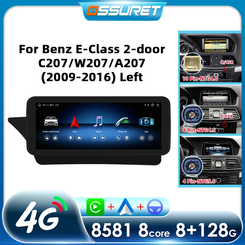 Autoradio für Mercedes Benz E-Klasse 2-türig C207 W207 A207 NTG 4.0 4.5 5.0 Linkshänder 2Din 10,25" Carplay Android Auto GPS
