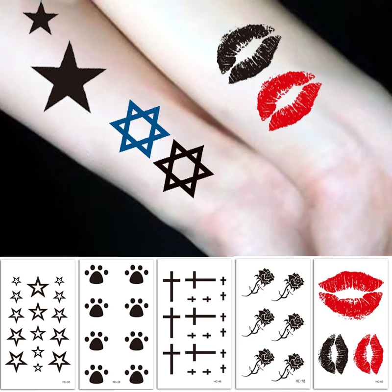 10 قطعة ملصق وشم مؤقت مقاوم للماء مثير الشفاه قطع نجمة الخماسي حفلة الشرير الصليب ملصق للجسم الذراع الساق تاج الوشم