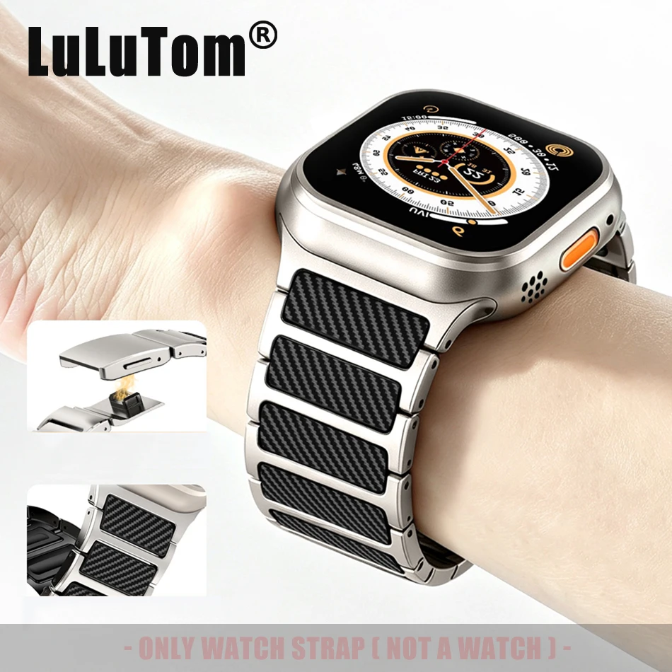 Titanium Carbon Fiber Pattern Band For Apple Watch Ultra 3/2 Band 49/46/45/44/42mm Magnetic Strap iWatch Series 11/10/9/8/7/SE/6
