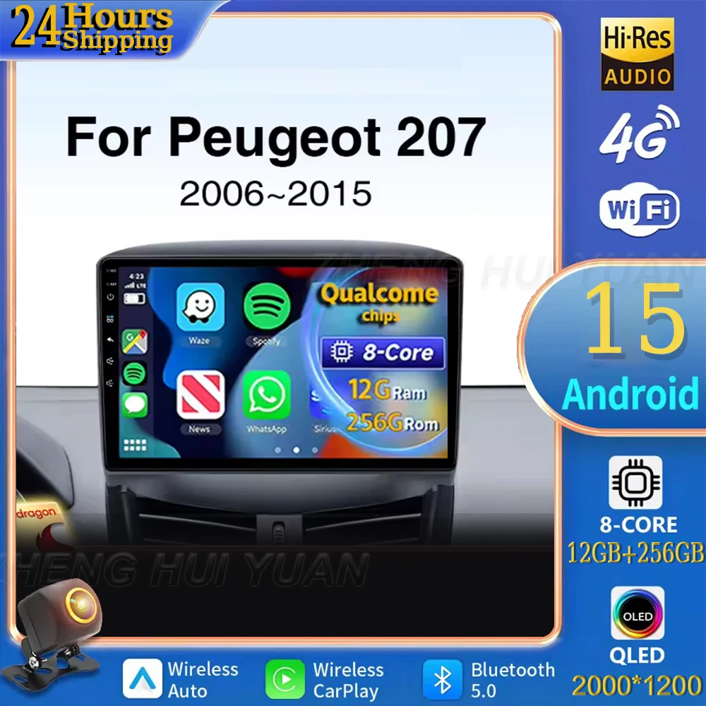 

Для Peugeot 207 CC 2006 2007 2009 2010 2011 2013 2015 Android 15 Автомобильный радиоприемник Мультимедийный плеер Android Auto Carplay Head Unit Navi