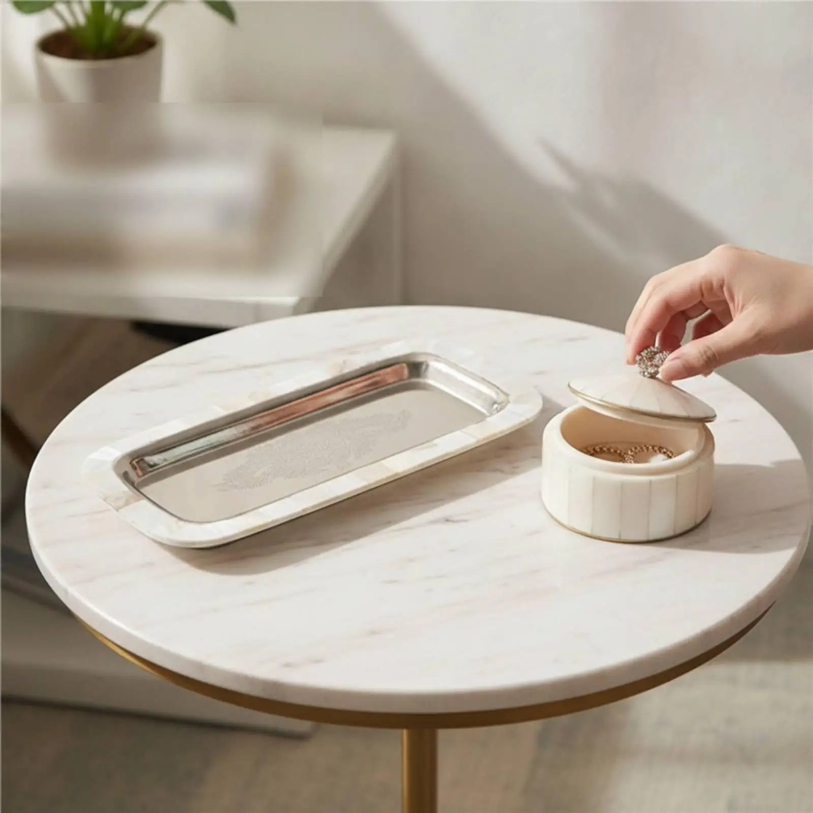 Tray with Shell Inlay Rectangular Engraved Metal Tray Coastal for Coffee Table