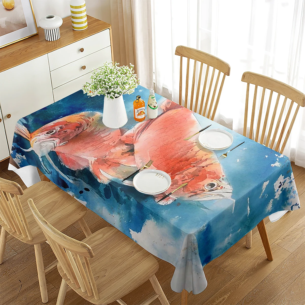 Beautiful Goldfish Tablecloth Aquatic Life Fish Theme Home Decor  Living Room Dining  Kitchen Banquet Party 