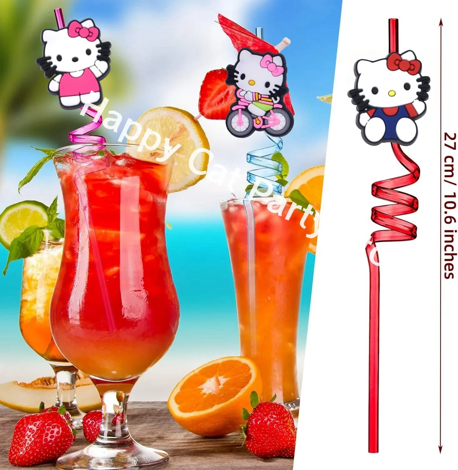 Hello Kitty Party Straws Birthday Decor Kawaii Kitty Kuromi Reusable Drinking Straws Kid Girls Favors Party Supplies Toy Gifts image 2