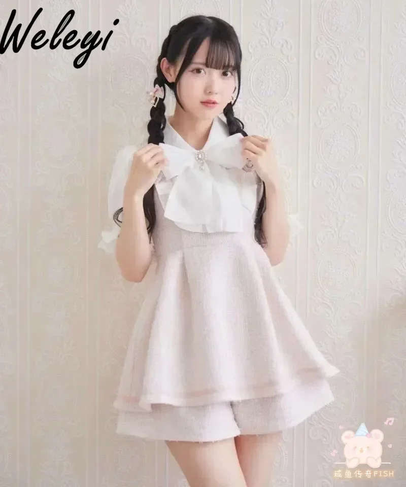 

Japanese Style Rojita Bow Dress and Shorts Suit 2024 Summer New Original Mine Series Mass-Produced Lace Short Sleeve Dress 2 Pcs