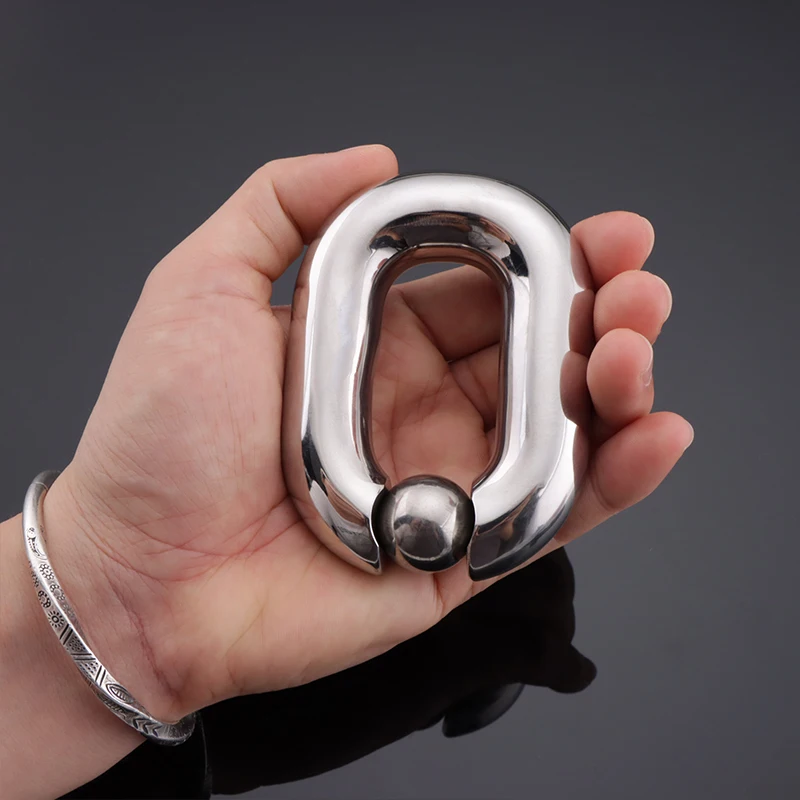 2 Size Stainless Steel Penis Lock Cock Ring With Remove Beads Heavy Duty Weight Male Metal Ball Stretcher Scrotum Delay Sex Toys