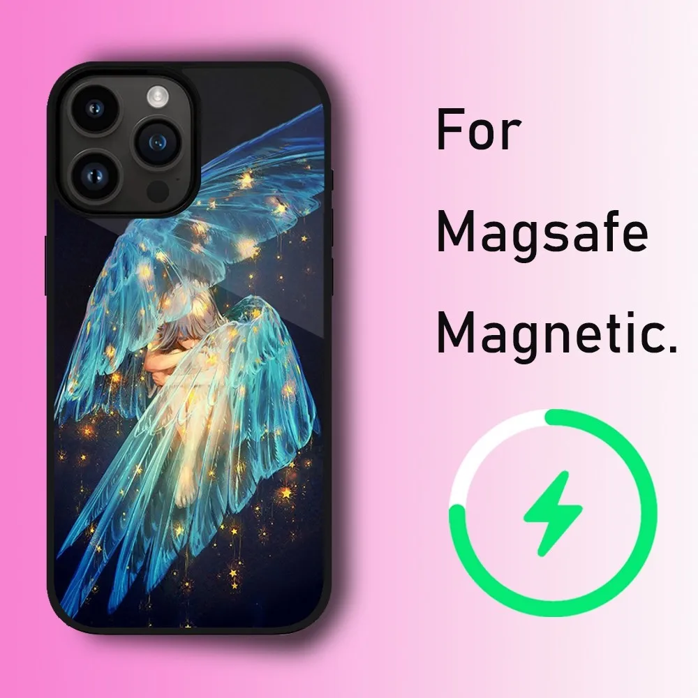 Fantasy Angel Wings Phone Case For iPhone 11 12 13 14 15 Max Plus Pro Wireless Magnetic Magsafe Charging Shell