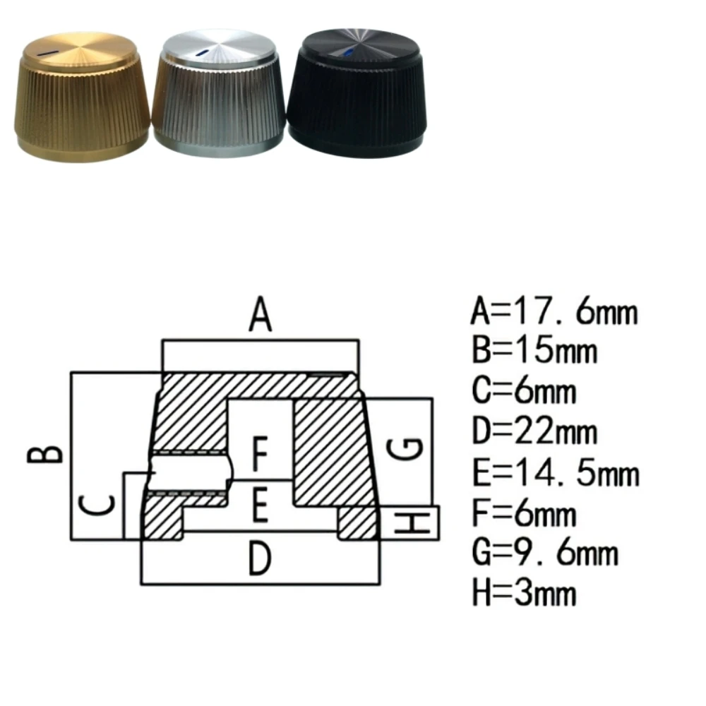 1PCS 22x15mm Aluminum Alloy Potentiometer Control Knob Volume Audio Electric Guitar Bass Screw Type, for 6mm Diameter Shaft