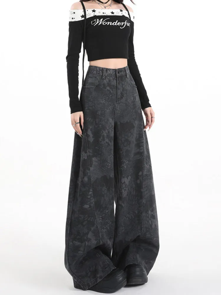 Women's Black Gothic Emo Baggy Cargo Jeans Y2k Gyaru Oversize Denim Trousers Vintage Harajuku Grunge Alternative Jean Pants 2026