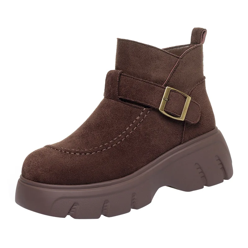 

6cm Comfortable All Match Thick Bottom Flat Platform Fur Shoes Winter Ankle Boots 2025 Womens Flock Suede Warm Snow Boots Daily