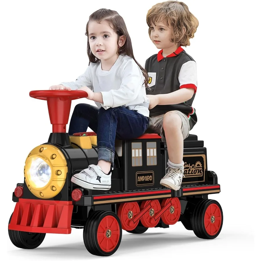 2인승 무궤도 기차, 높이 조절 가능한 시트가 있는 12V 어린이용 자동차, 추가 수납공간, 헤드라이트 (캐리지 미포함)