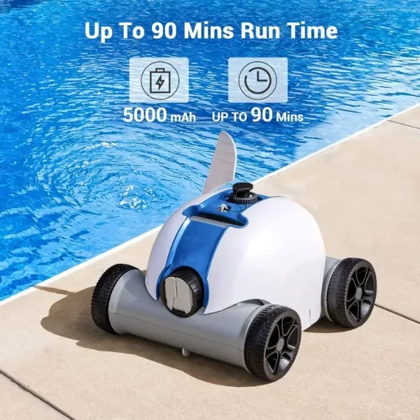 Cordless Robotic Pool Cleaner, Automatic Pool Vacuum with 60-90 Mins Working Time, Rechargeable Battery, IPX8 Waterproof