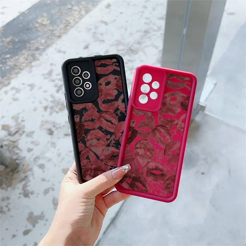 Custodia con stampa labbra rosse per Samsung Galaxy M54 F06 M16 M15 M34 M23 M31 M51 A22 M30S M20 M11 A31 A51 A71 A70 A50 A30 A13 A12 A03 A73