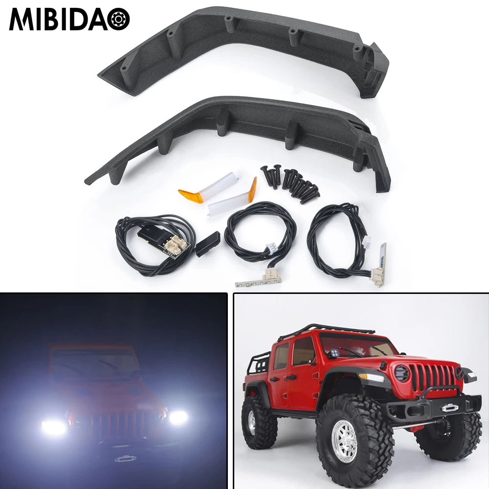 

MIBIDAO RC Car Fender Wheel Eyebrow with LED Lights for Axial SCX10 III AXI03007 AXI03006 1/10 RC Crawler Car Model Parts