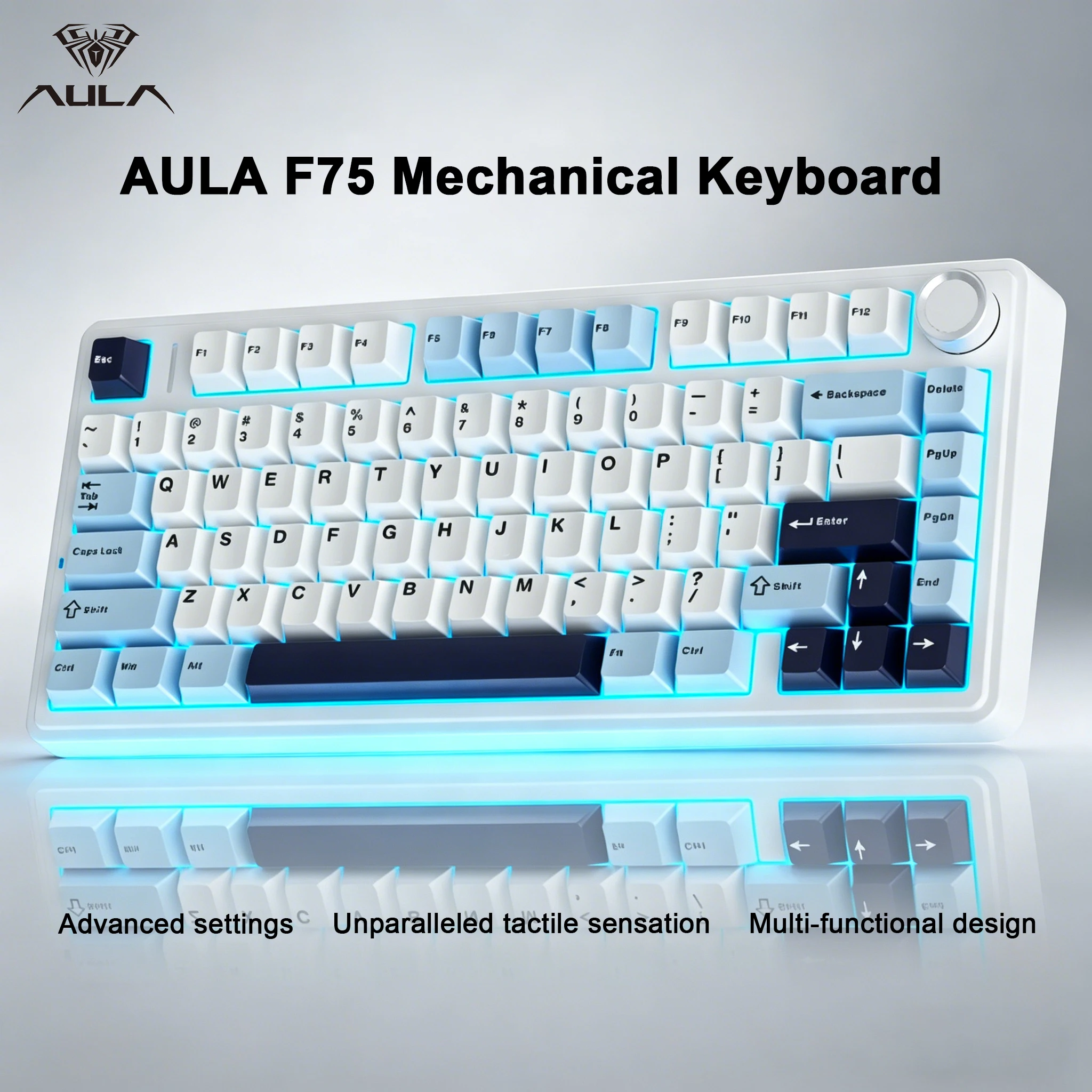 AULA Mechanical Keyboard F75 Three Modes Gaming Mechanical Keyboard Multi-function Knob Can Switch Between Game/Office Modes