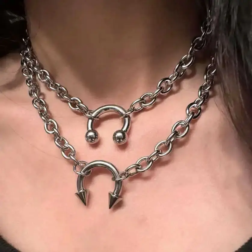 Pointed cone clip necklace,punk jewelry,Gothic accessory,hippie,rock,Y2k,Geometry,Unique,Nose clip pendant,Choker For Women Man