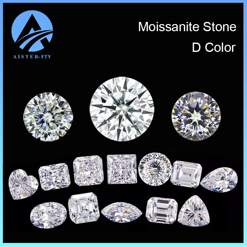 

Super White D Color Moissanite Stone Round, Oval, Heart, Emerald, Radiant , Marquise, Cushion, Princess Cut with GRA Certificate