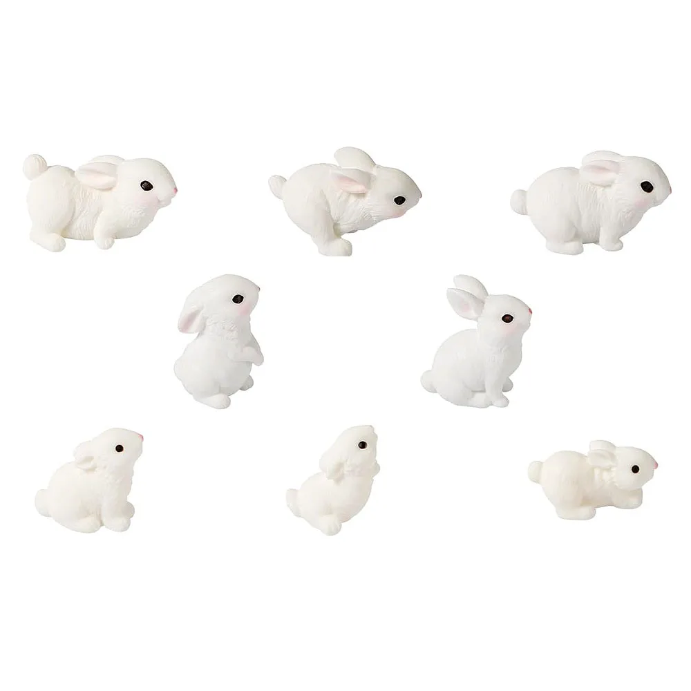 Set of 8 Mixed Sizes Cute Resin Rabbits Miniatures - Fairy Garden Ornament, Micro Landscape Home Plants DIY Craft Decoration