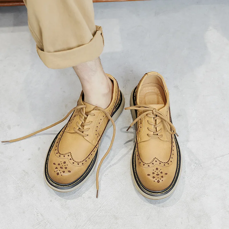 Summer Autumn Casual Men Casual Real Leather Shoes Vintage British Dress Loafers Brogue Tooling Work Boots Luxury Designer Shoes