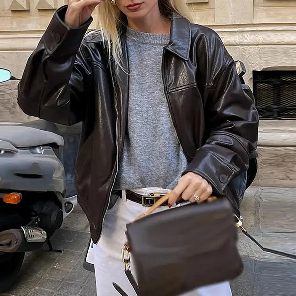 سترة طيار عصرية ملابس خارجية ملابس نسائية جلدية محاكاة تجارة النمط الأوروبي والأمريكي #1