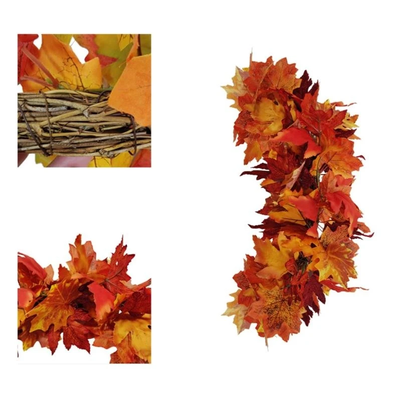 Simulation Maple Garland Artificial Flower Wreath Harvest Festival Decor 15UB