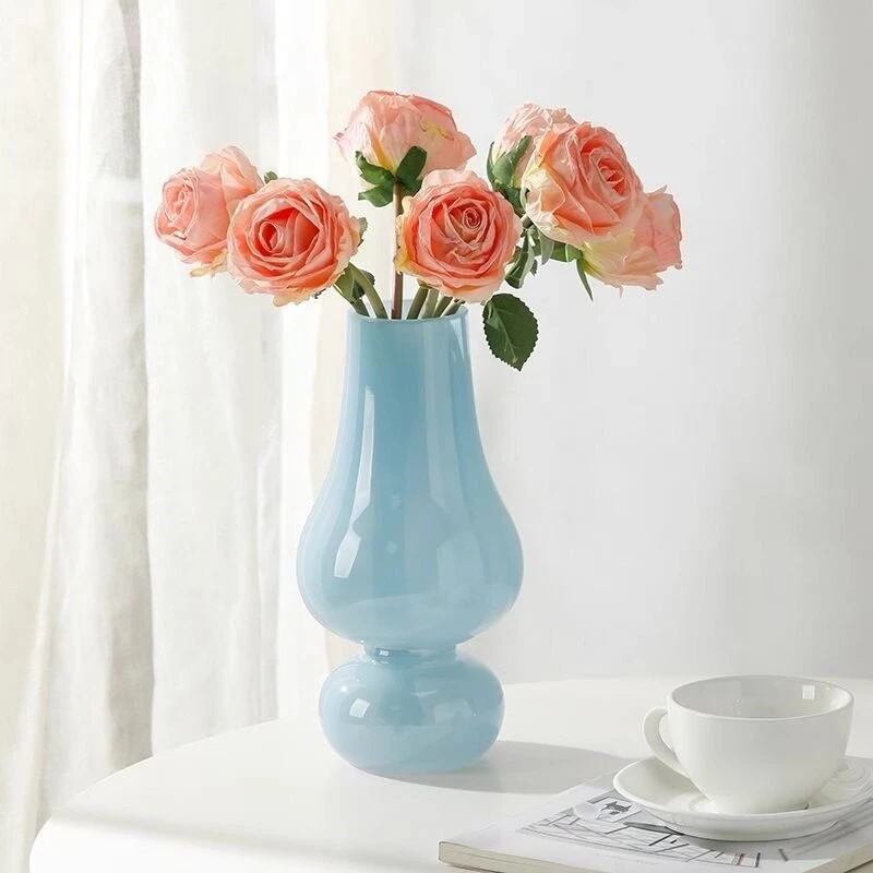 French Retro Glass Vase Minimalist Art Multicolor Exquisite Living Room Decoration with Floral Arrangements Craft Ornament Vase