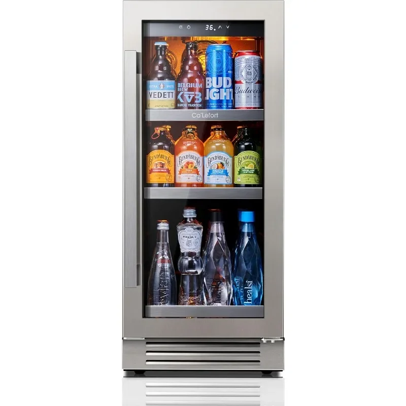 Ca'Lefort 15 Inch Beverage Refrigerator 80 Can Beverage Fridge 34°F -54°F Drink Fridge Glass Door 3 LED Beverage Cooler Built-in