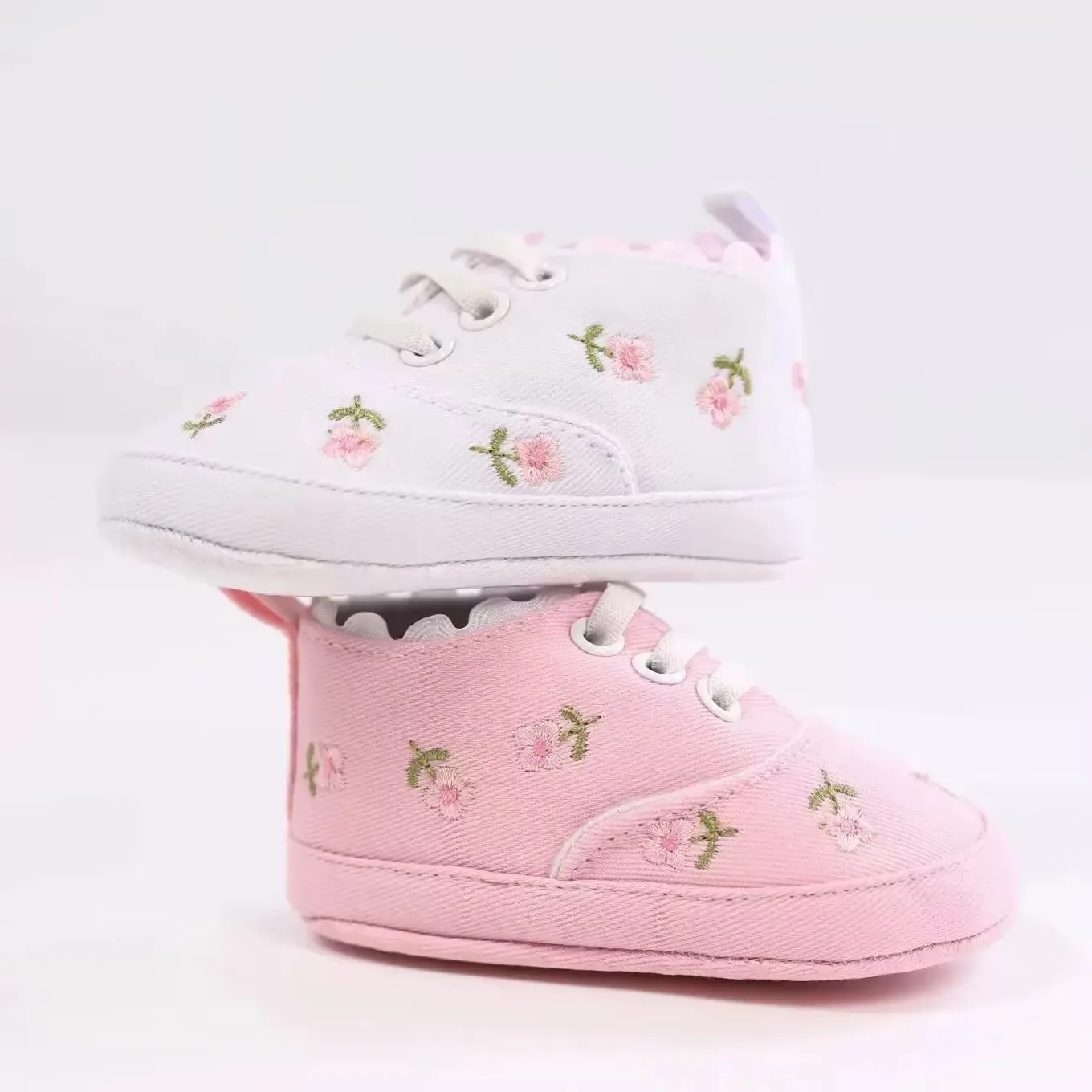 

Baby Girls Cute Flower Embroidery Lightweight First Walker Shoes, Toddlers Soft Sole Anti-skid Flat Crib Shoes
