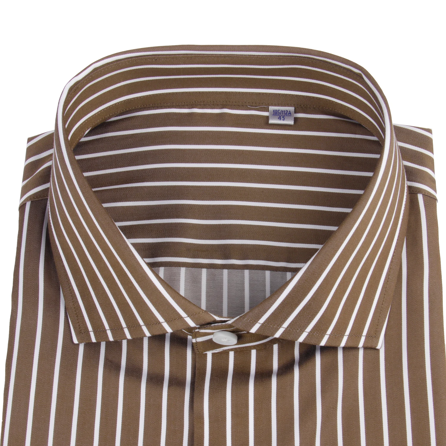 Luxury Man Shirt Dark Brown Chalk Stripe Dress Shirts For Men Shirt Tailor Made Shirts Coffee Striped Cotton Business Shirt