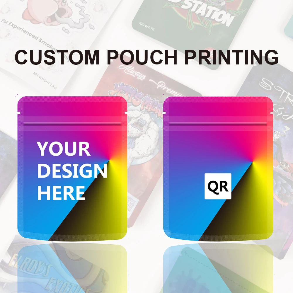 Custom Mylar Bags With Logo 500 PCS Free Design Creation Pro Packaging Digitally Printed Your Zipper Bags 1-3.5G Your Design QR