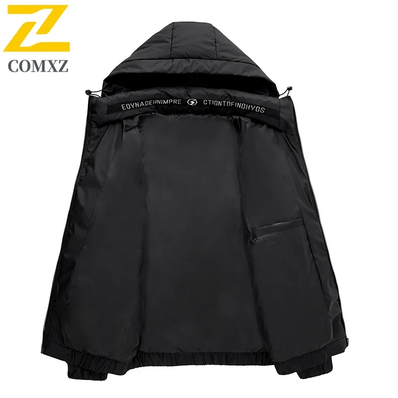 COMXZ 2025 Men Winter Hooded solid color Puffer Jacket American Style Waterproof Windproof Casual Outdoor Sport Coat Windbreaker