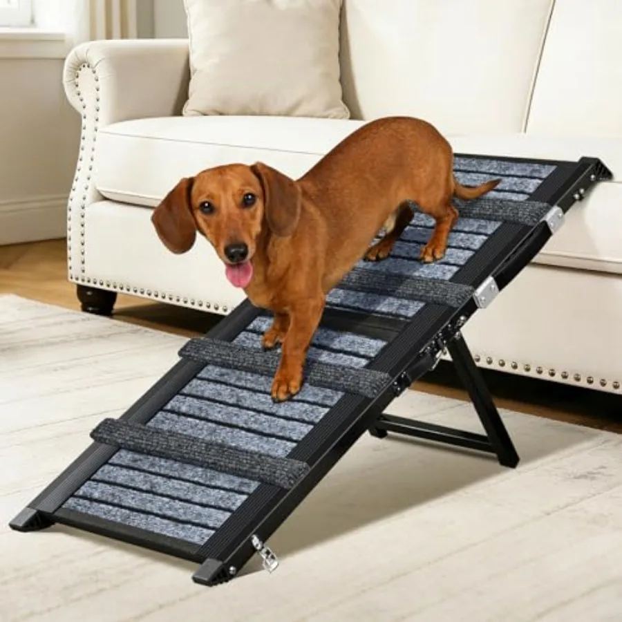 

Foldable Small Dog Ramp for Couch Bed Aluminum Adjustable from 10'' to 20'' Non-Slip Pad Portable Stable Pet Steps Up to 35 lbs
