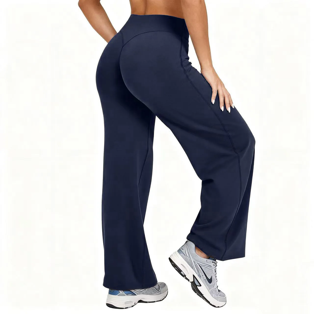 Women Plus Size Yoga Wide-leg Pants High Waist Stretchy Solid Color Leggings Running Pilates Sports Fashion Straight-Leg Pants view 4