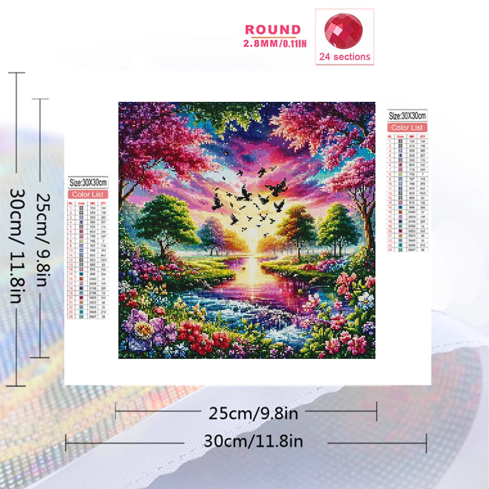 Evershine Diamond Painting Sunset Landscape Full Square Round Mosaic River DIY Embroidery Tree Handmade Gift