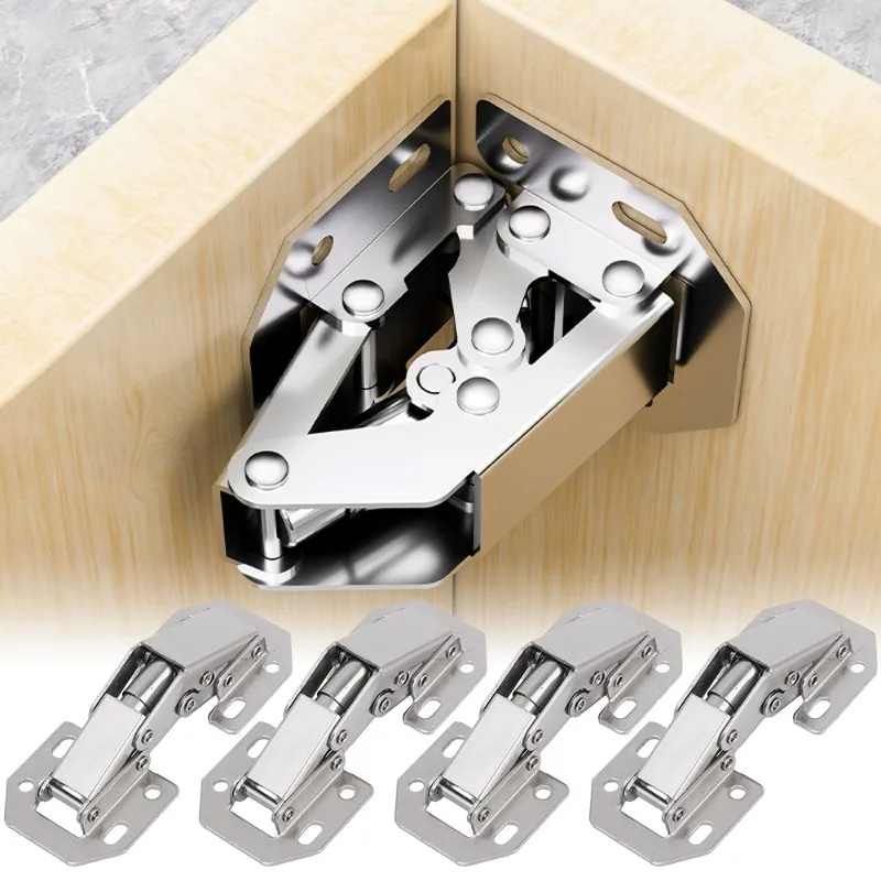 90 Degree Stainless Steel Cabinet Hinges No-Drilling Hole Cupboard Door Buffer Hinge for Home Kitchen Furniture Hardware Kits