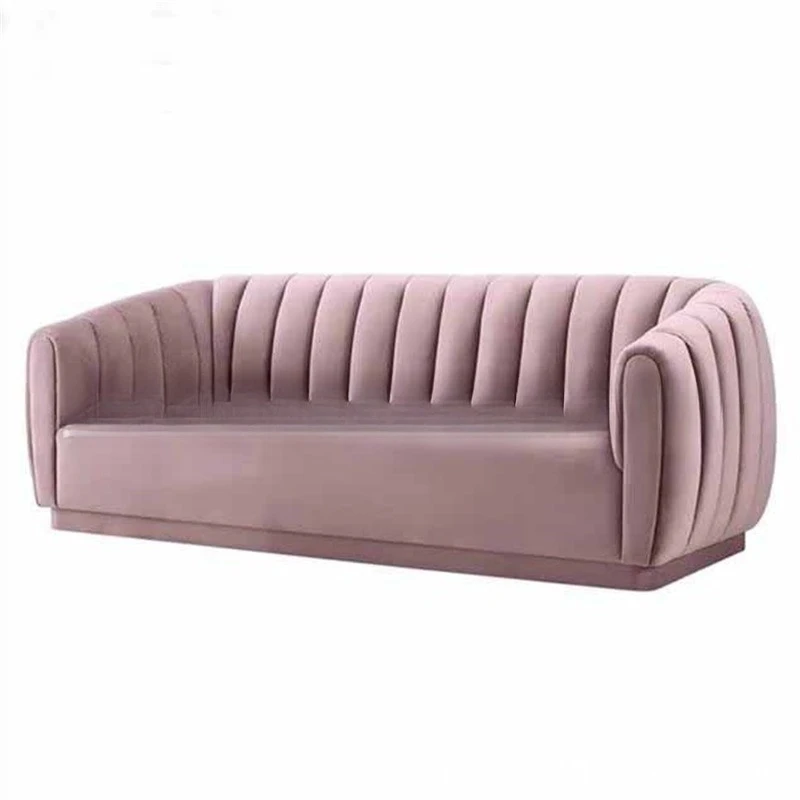 

Nordic modern living room fabric three-person sofa, furniture cafe studio curved pink flannel sofa
