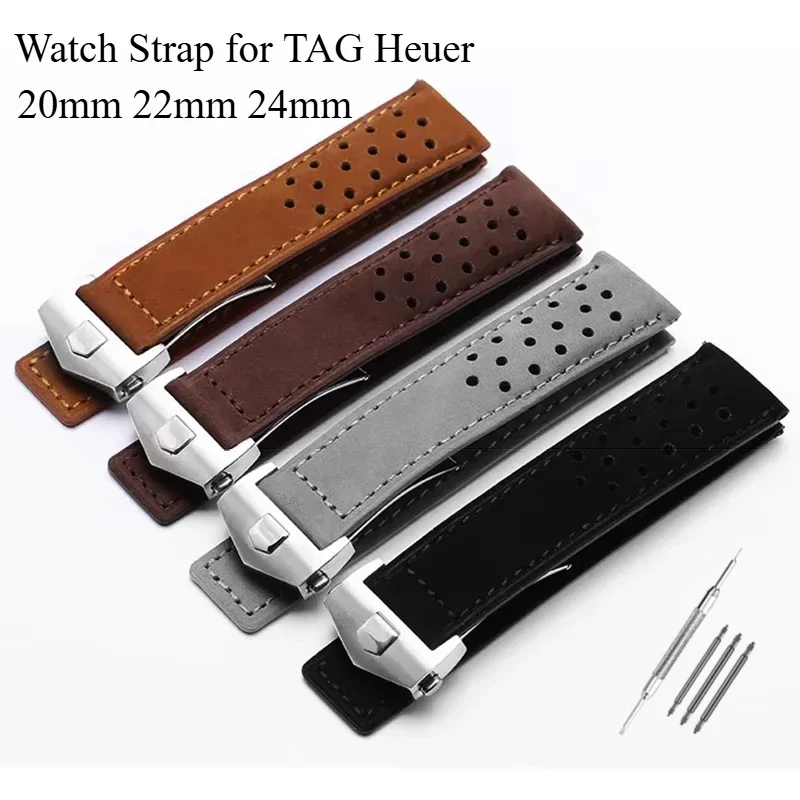 Soft Genuine Cow Leather Watchband for Tag Heuer Carrera Monaco Series Frosted Fold Buckle Men Cowhide Straps 20mm 22mm 24mm