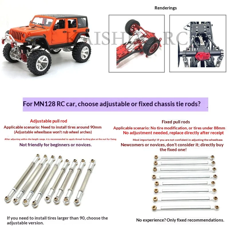 2 Types Metal Chassis Link Upgrade Parts for 1/12 RC Off-road Crawler Car, adjustable and fixed pull rods, durable modification