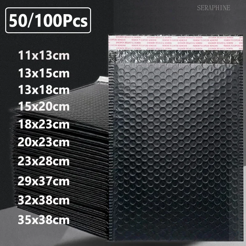 100 Pcs 50/ Black Bubble Packaging Envelope Mailing Envelopes Poly Mailer Envelope for Shipping Self Seal Bubble Bags Padding
