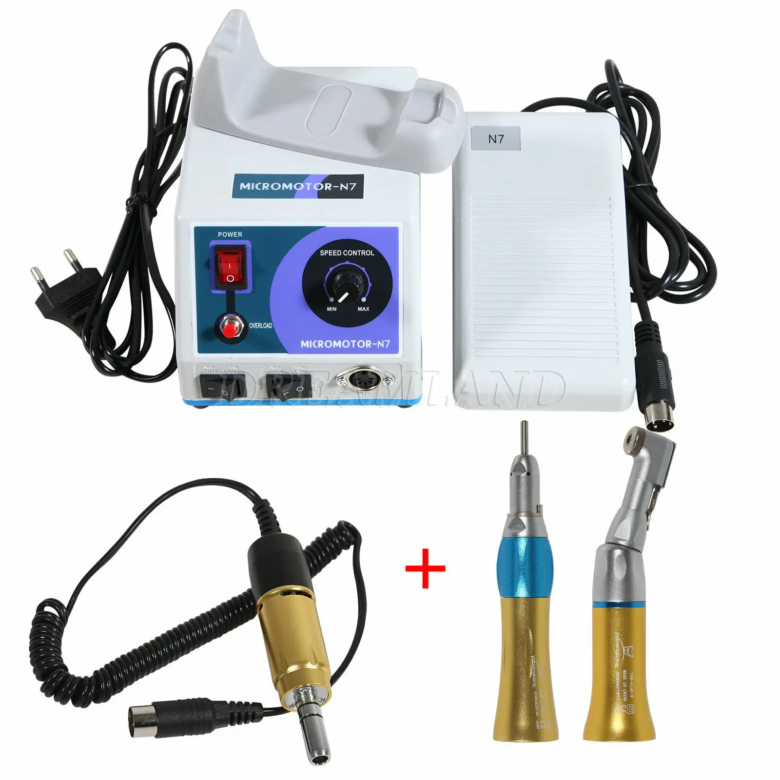 

Dental Lab Marathon 35K RPM Micromotor N7/E-type Motor/Slow Speed Straight Contra Angle Handpiece Gold Color