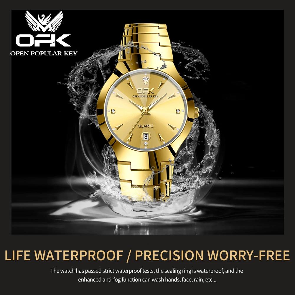 OPK Luxury Men And Women Couple Watches Waterproof Luminous Fashionable Quartz Wristwatch Trendy Original Stainless Steel Strap