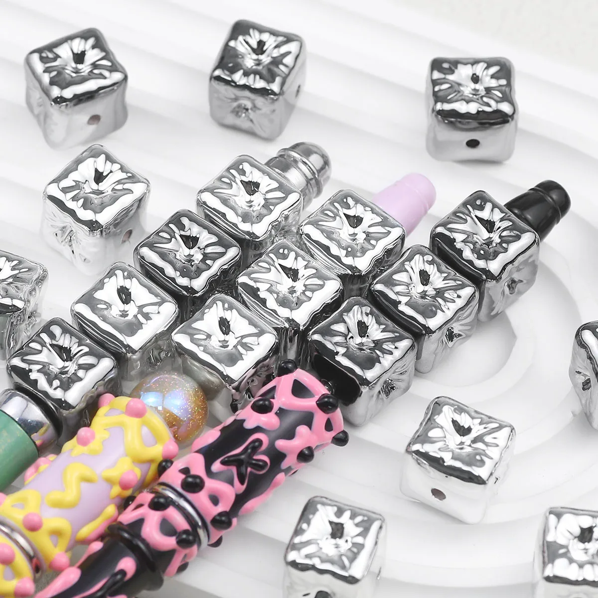 

14mm Metallic Color Acrylic Square Beads 5/10pcs Spacer Loose Beads For Jewelry Bracelets Necklace Making DIY Accessories