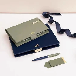 A5 A6 PU Leather Binder Notebook Set With metal hangtag Bookmarks Pen Journal Agenda Planner Business Customized Notepad Gift