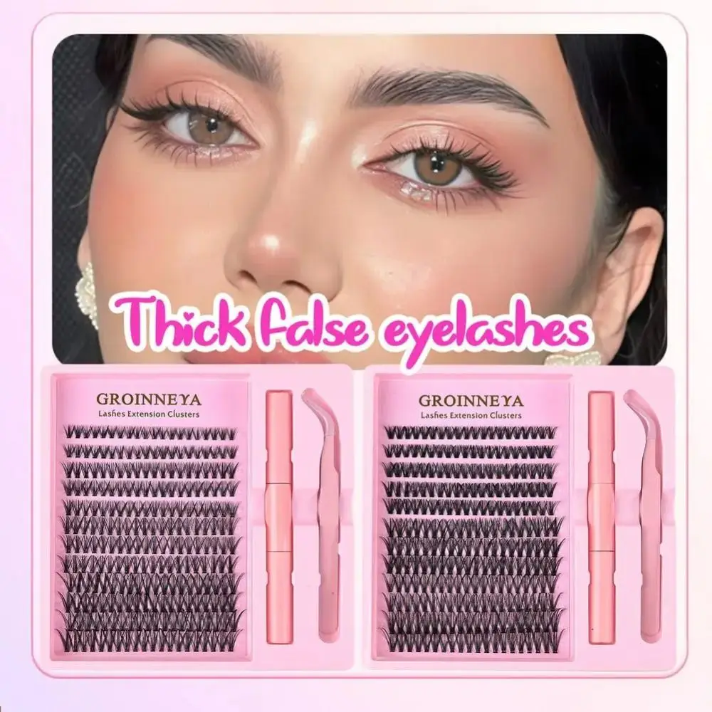 12 Reihen Natürlich Aussehende Falsche Wimpern Wispy-Style Cluster-Design DIY Wimpernverlängerungs-Set Kleber und Versiegelung 3D Faux Mink Wimpern