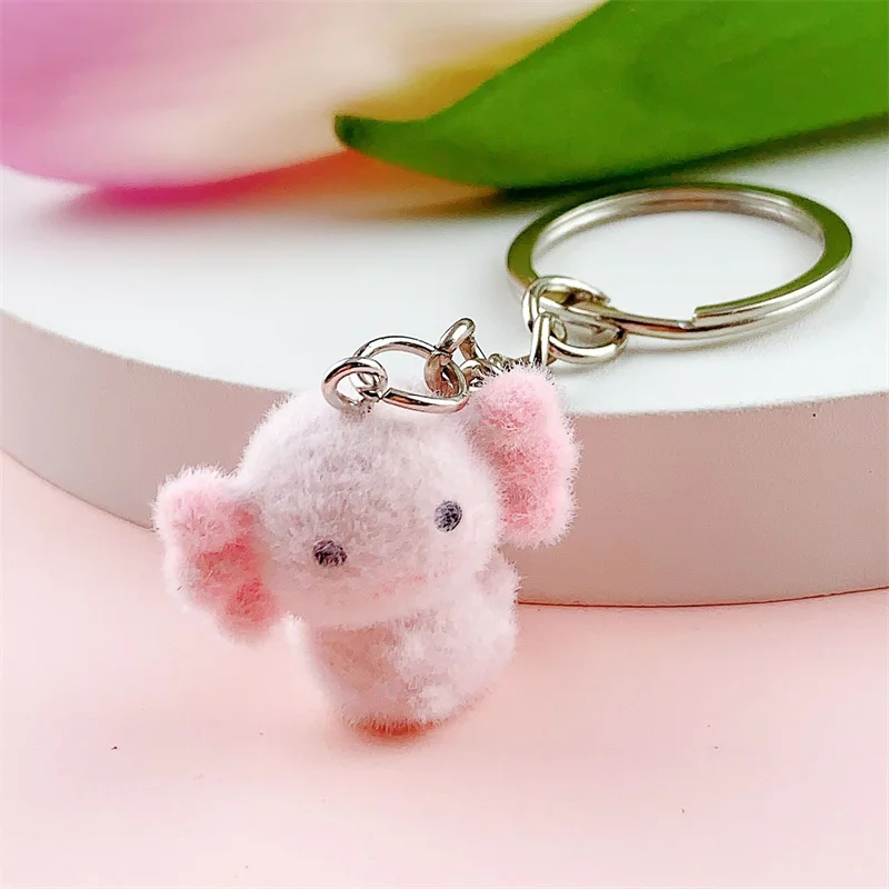 Śliczny flokowany brelok do kluczy 3D Axolotl Flokowany różowy axolotl Para Telefon komórkowy Brelok do kluczy samochodowych Słuchawki Plecak Charms Bag Decor — zdjęcie 3