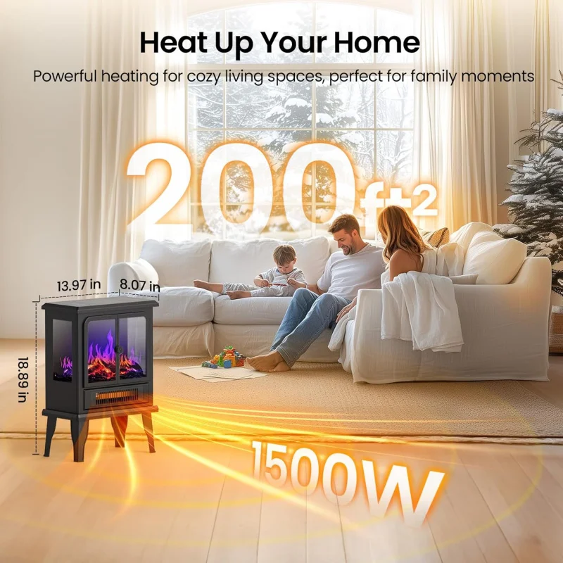 High Freestanding Fireplace Stove Belt 3D Flame,750 Tile/1500 Tile Indoor Space Heater Overheating Protection